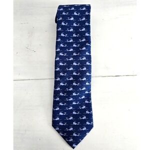 TOMMY HIFIGER Tie Whale Logo Blue Ocean Silk Sea Preppy Men Skinny Cool Neck Tie